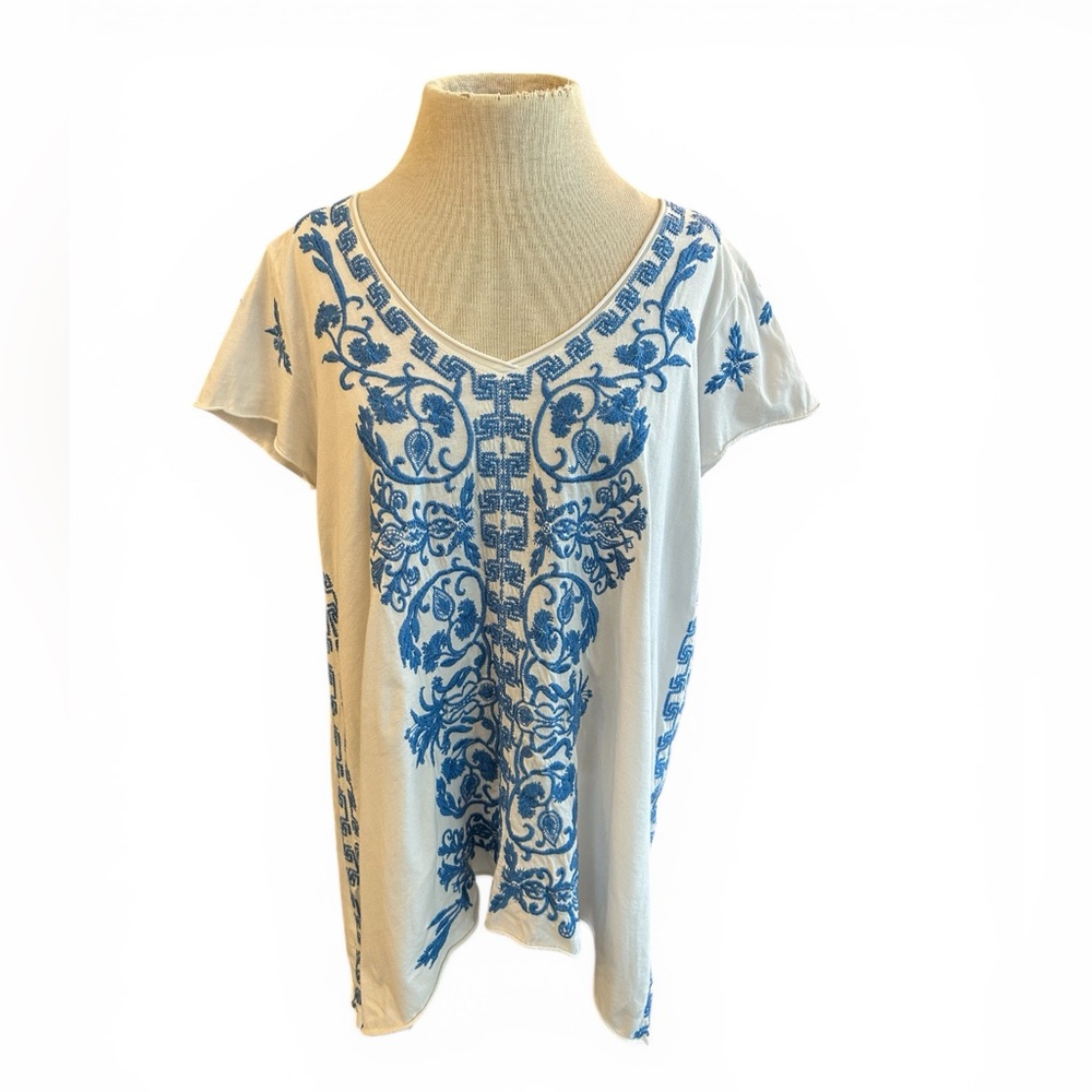 Johnny Was Lei Lei Peasant Tunic Embroidered 100% Cotton Summer, Beach, Boho